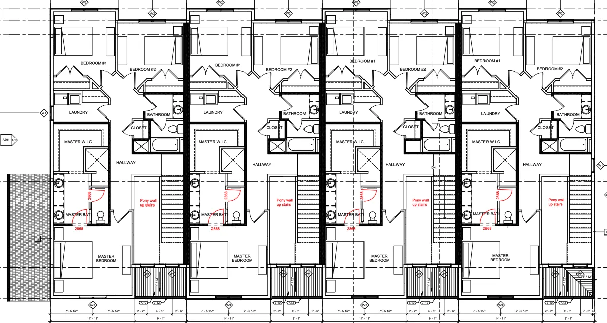 Floor plan of 330 N 3210 W: Upper floor, all four homes