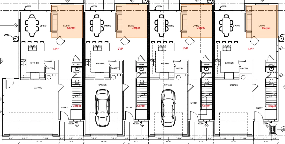 Floor plan of 330 N 3210 W: Main floor, all four homes