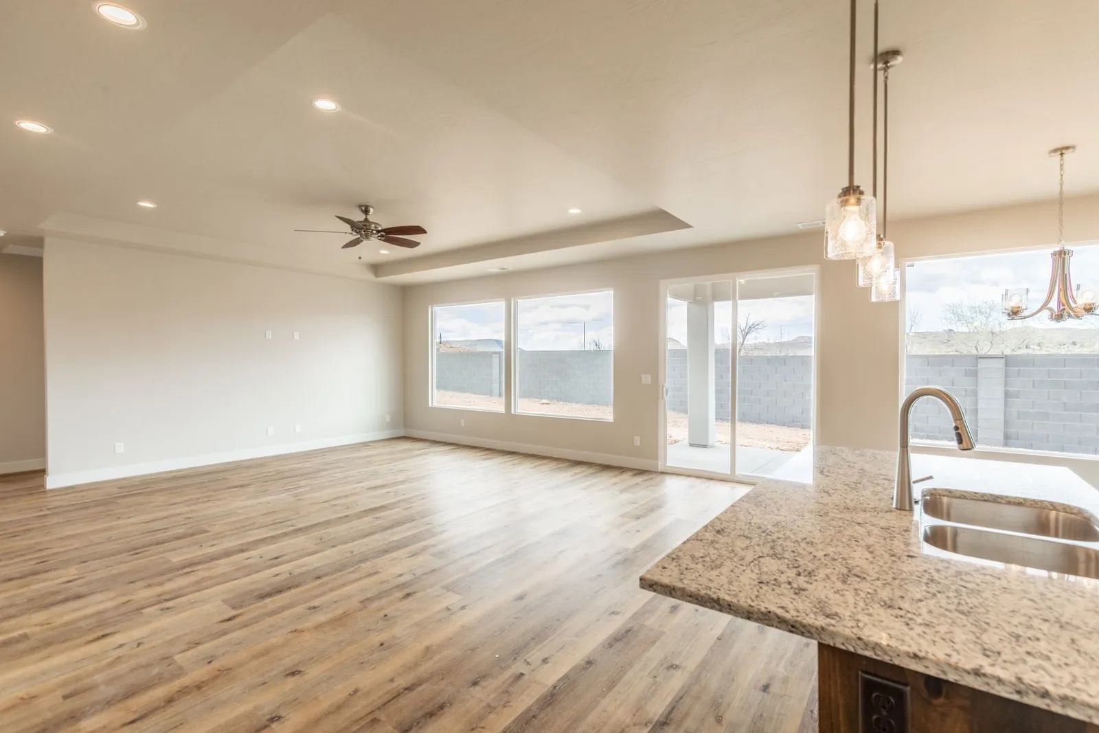 Great room with a granite kitchen bar
