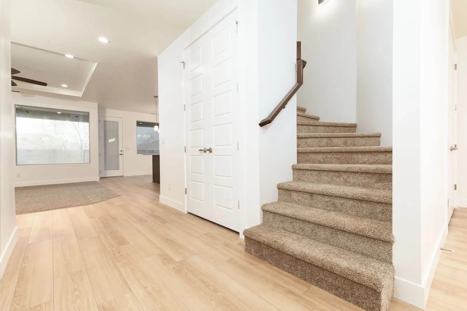Carpeted stairway beside the entry