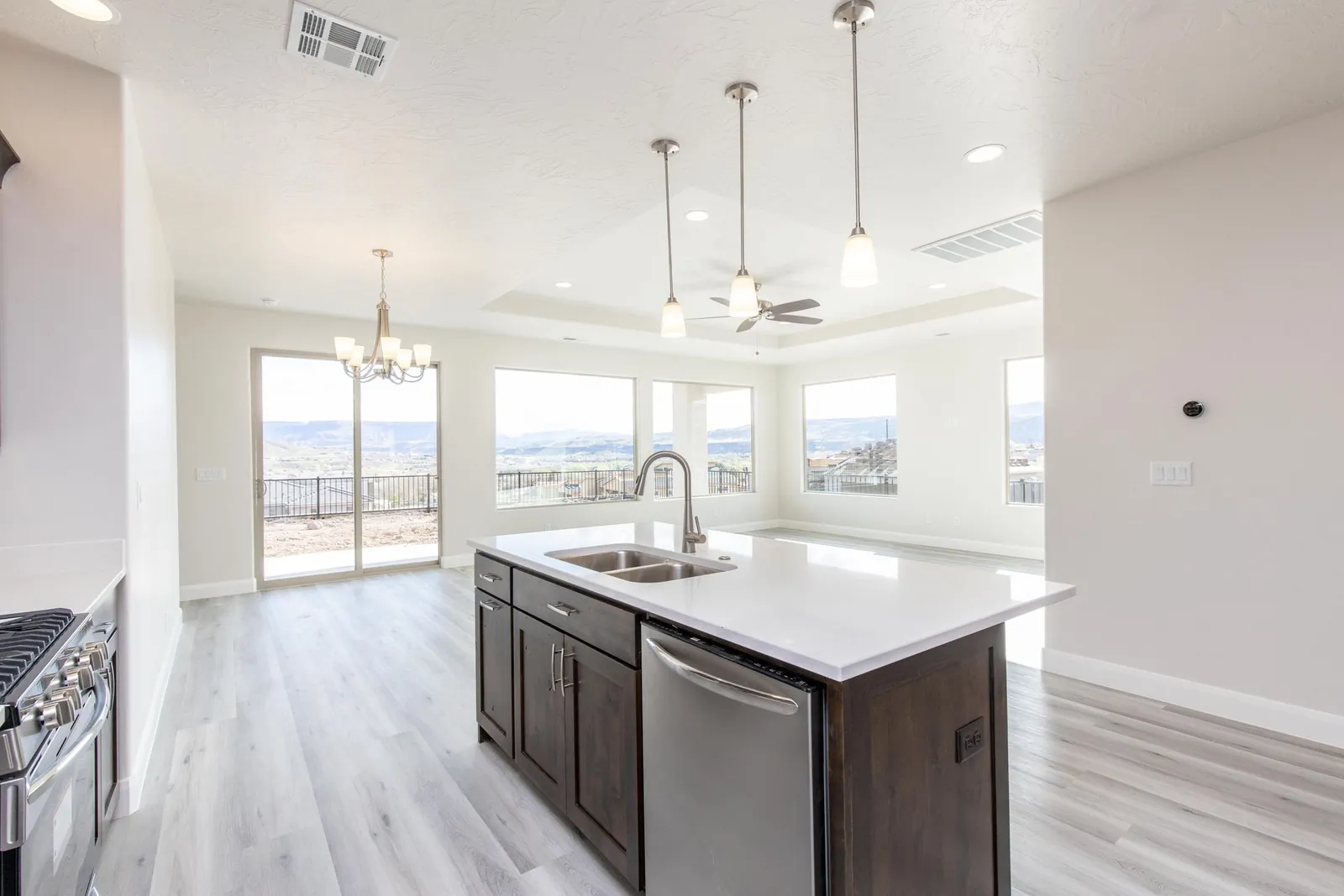 Kitchen and dining area with a view out the back