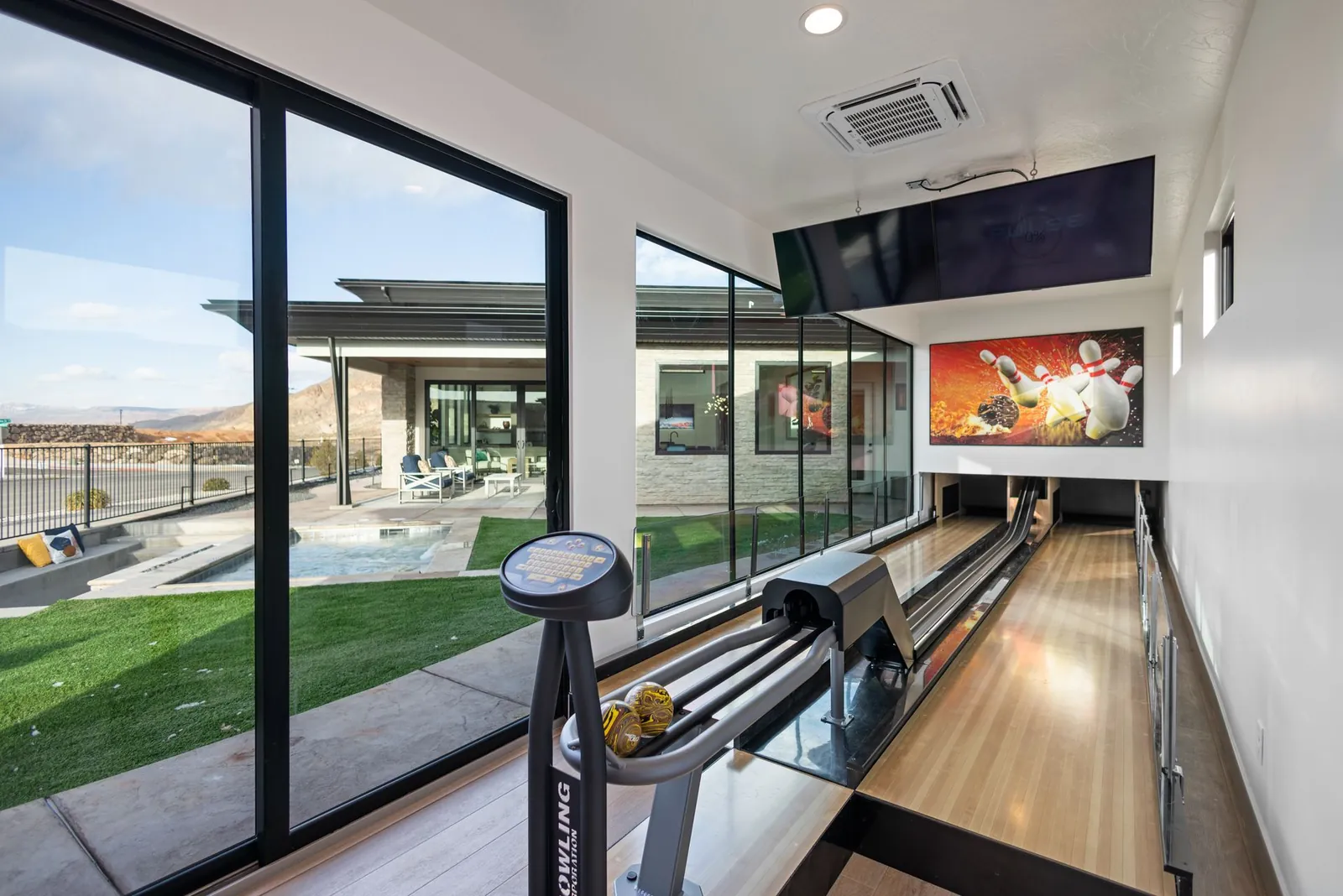 Game room with a bowling lane
