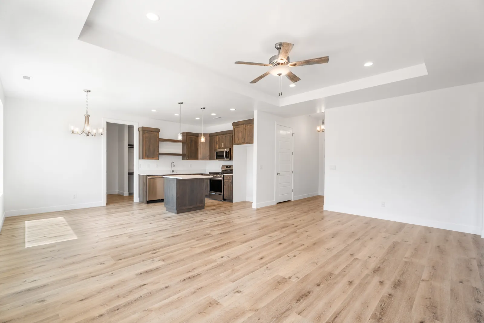 Great room open to the kitchen and dining area