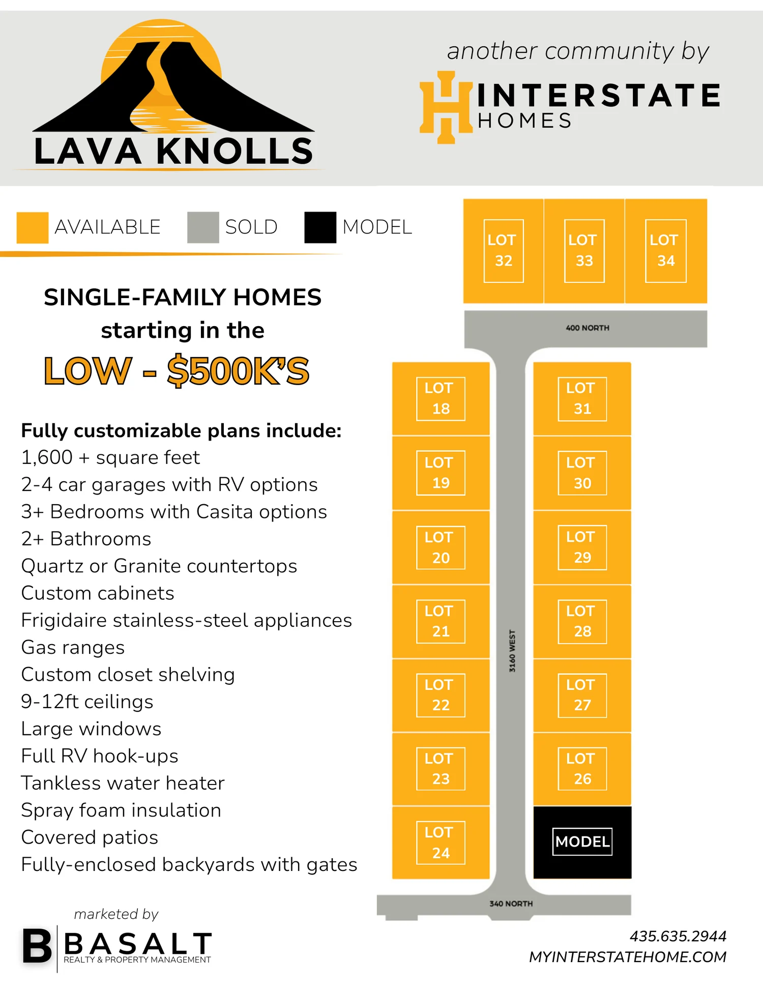 Lava Knolls single-family lot map and the features included in our plans